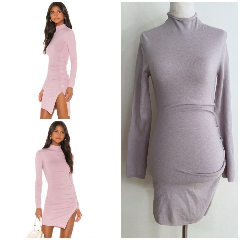 EUC Song of Style Anita GRAY Ruched Mock Neck Sweater Long Sleeves Mini Dress XS